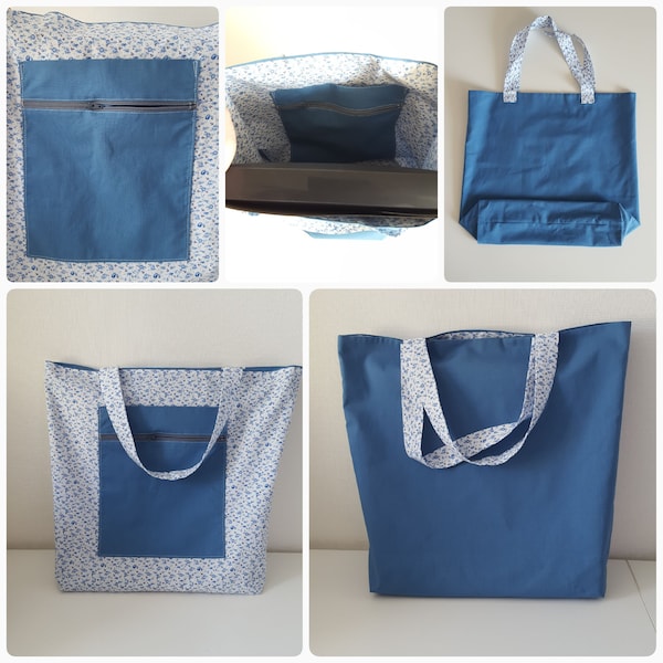 Tragetasche / Einkaufstasche / Wendetasche blau weiß