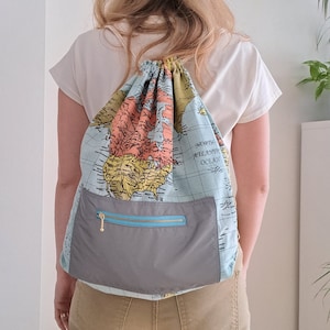 Rucksack „Weltkarte“ / Turnbeutel Schule / Gymsack / Projektbeutel / Zugband / Urlaubstasche