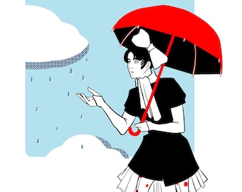 Rainy Days and Red Umbrellas 5x7"