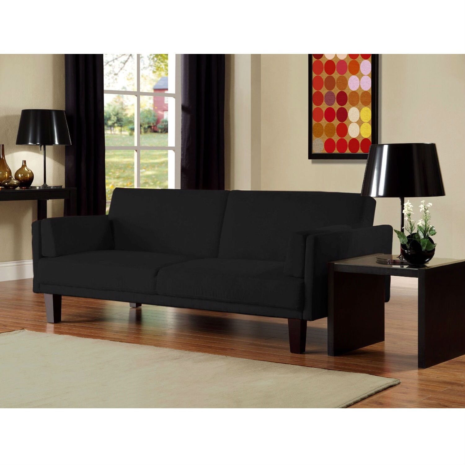 Modern Black Microfiber Upholstered Sofa Bed With Classic Wood Etsy