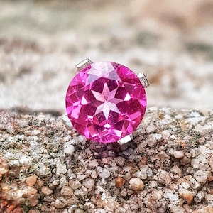 Single Stud Earring. Genuine Natural VS Pink Topaz 14K Solid White Gold Stud. Alternative Pink Diamond. Men&#39;s Stud Earring. Pink Jewelry