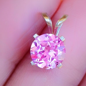 Genuine VS Baby Pink Sapphire Solid 14K White Gold Pendant Necklace Solitaire Statement Engagement Diamond Alternative Wedding. Pink Jewelry