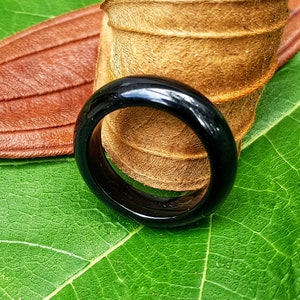Natural Raw Solid Black Onyx Chalcedony Crystal Bead Ring Band Stone Gemstone Healing Calm Grounding Third eye. Minimalist Stack Stacking