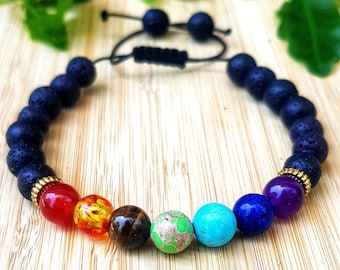 Bracciale Chakra 8mm Lava Rock 7 Chakra Aromaterapia Olio Essenziale Diffusore Bracciale Chakra Religione Guarigione Elastica Pietra Naturale Yoga Perline Bracciale Bangle Unisex