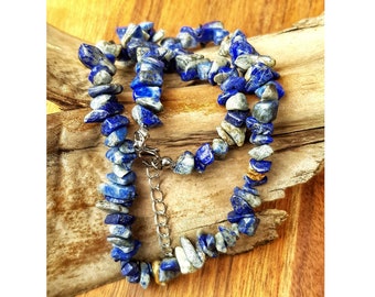 Natural Raw Blue Lapis Lazuli Chip Necklace Choker Crystal Beaded Boho Jewelry Stainless Steel Chain Adjustable Inspires Confidence Focus