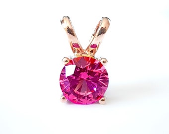 Genuine Natural VS Pink Sapphire Solid 14K Rose Gold Pendant Necklace Solitaire Statement Diamond Alternative Wedding. Pink Sapphire Jewelry