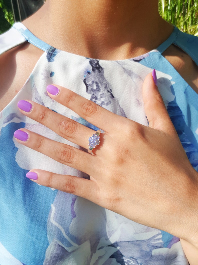 Genuine Natural 1.19ct Tanzanite Solid 925 Sterling Silver Ring Rhodium Anniversary Wedding Engagement Cocktail Gift Statement Cluster