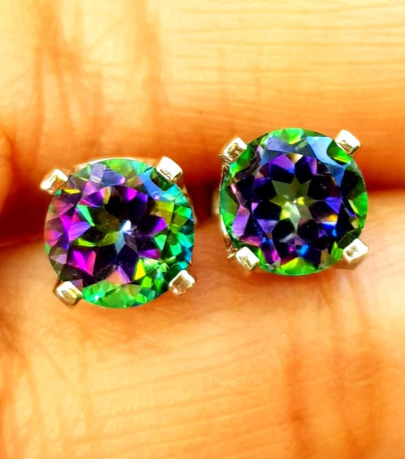 VS Genuine Natural Green Fire Mystic Topaz 14K Solid White Gold