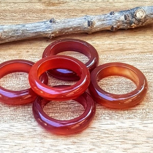Natural Raw Solid Red Carnelian Agate Quartz Crystal Bead Ring Band. Stone Gemstone Minimalist Stack Motivation Creative Aries Taurus Leo