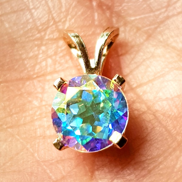 1.55CT Natural Rainbow Mercury Mist Topaz Solid 14K Yellow Gold Pendant Necklace Wedding Anniversary Bridal Healing Jewelry Cocktail Promise