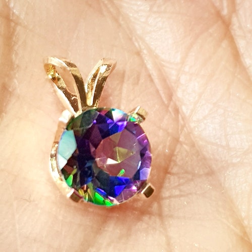 1.55CT Natural Mystic Green Topaz Solid 14K Yellow shops Gold Pendant Necklace Wedding Bridal Diamond Alternative Healing Jewelry Cocktail Dress