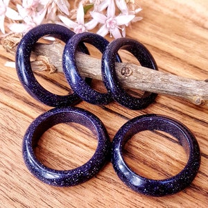 Blue Goldstone Aventurine Glass Solid Ring Band Crystal Bead Stone Gemstone Healing Minimalist Stack Stacking Goals Motivation Ambition