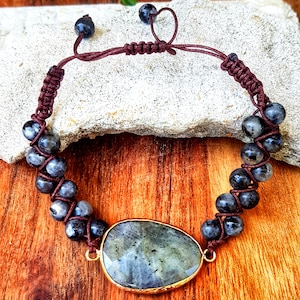 Natuurlijke labradoriet armband bedel sieraden kristal 8 mm kralen verstelbare aarding beschermende genezing armband Harmony Balance Yoga