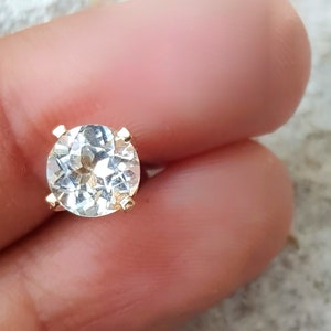 Single Stud Earring. 0.6ct 1.1ct Genuine Natural VS Colorless White Topaz 14K Solid Yellow Gold Stud. Alternative Diamond. Mens Stud Earring