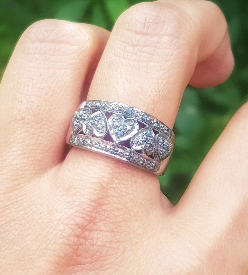 Natural 0.34ct Blue Diamond Solid 925 Sterling Silver Ring Rhodium Plated Wedding Band Birthday Engagement Ring Anniversary Gift Statement