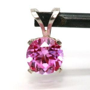 Genuine VS Pink Sapphire Solid 14K White Gold Pendant Necklace Solitaire Statement Engagement Diamond Alternativ Wedding