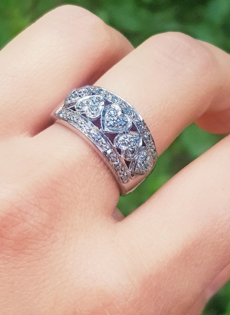Natural 0.34ct Blue Diamond Solid 925 Sterling Silver Ring Rhodium Plated Wedding Band Birthday Engagement Ring Anniversary Gift Statement