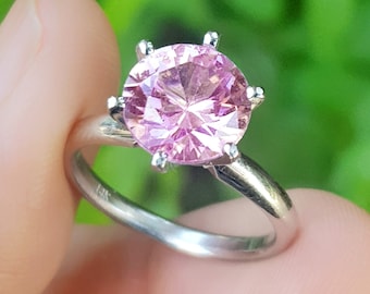 Natural VS Baby Pink Sapphire Solitaire Ring Solid 14K White Gold Engagement Wedding Ring. Pink Diamond Alternative. Round Pink Gold Jewelry