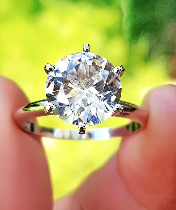 3.5CT 4.4CT Genuine White Sapphire VS E D Solitaire Engagement Ring Solid 14K White Gold Wedding Dress Anniversary Cocktail Gemstone Etsy