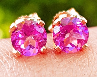 Pink topaz earrings yellow gold discount