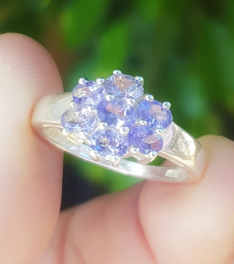 Genuine Natural 1.19ct Tanzanite Solid 925 Sterling Silver Ring Rhodium Anniversary Wedding Engagement Cocktail Gift Statement Cluster