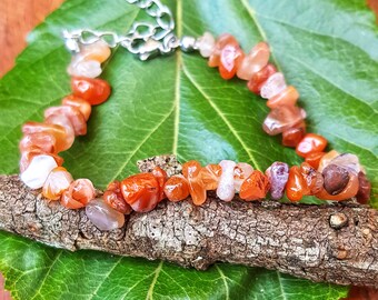 Natural Raw Chip Carnelian Agate Bracelet Charm Jewelry Crystal Beaded Bracelet Yoga Stainless Boho Motivation Creativity Positive Energy