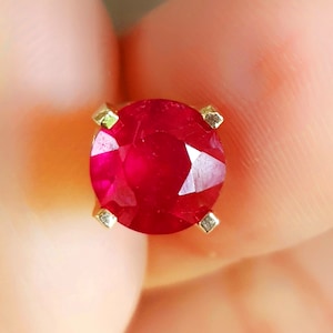 Natural Red Ruby Single Stud Earring. Natural Ruby Solid 14K Yellow Gold Stud Earring. Single Gold Stud Earring. Mens Stud Earring Jewelry