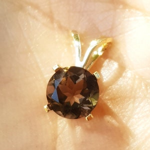 Natural VS Smoky Brown Topaz Solid 14K Yellow Gold Pendant Necklace. Anniversary Pendant. Bridal. Brown Diamond Alternative. Topaz Jewelry.