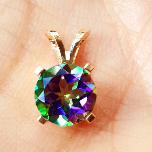 1.55CT Natural Mystic Green Topaz Solid 14K Yellow shops Gold Pendant Necklace Wedding Bridal Diamond Alternative Healing Jewelry Cocktail Dress