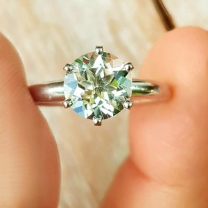 Natural 1.7CT 3.4CT VS Green Amethyst Prasiolite Solitaire Ring Solid 14K White Gold Engagement Statement Diamond Alternative FREE RESIZE
