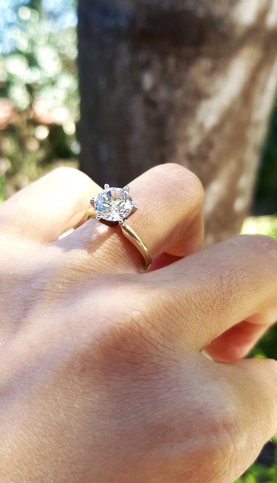 3.50CT 2.4CT Zafiro blanco genuino VS Solitario Compromiso Solido Anillo de oro rosa de 14K Boda Coctel Aniversario Piedra preciosa nupcial Etsy Espana