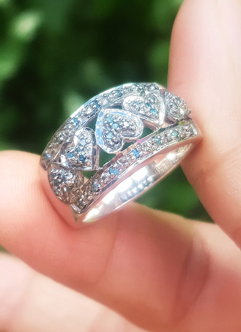 Natural 0.34ct Blue Diamond Solid 925 Sterling Silver Ring Rhodium Plated Wedding Band Birthday Engagement Ring Anniversary Gift Statement
