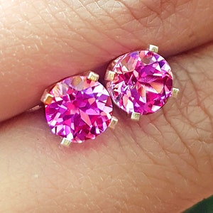 3.4CT VS Genuine Pink Sapphire 14K Solid Yellow Gold Stud Earrings. Pink Stone Jewelry. Pink Diamond Alternative. Push Back Earrings