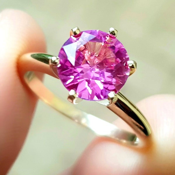 2CT 2.6CT 3.3CT Genuine VS Pink Sapphire Solitaire Ring Solid 14K Yellow Gold Engagement. Pink Diamond Alternative. Wedding Jewelry
