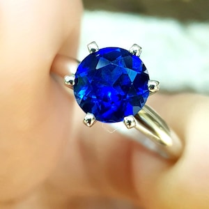 Genuine 1.70CT 2CT VS Blue Sapphire Solitaire Ring Solid 14K White Gold Engagement Wedding Bridal Cocktail Something Blue Dress