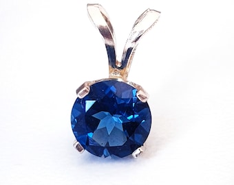 Natural VS London Blue Topaz Solid 14K White Gold Pendant Necklace. Blue Diamond Alternative. Something Blue Pendant Necklace. Wedding Round