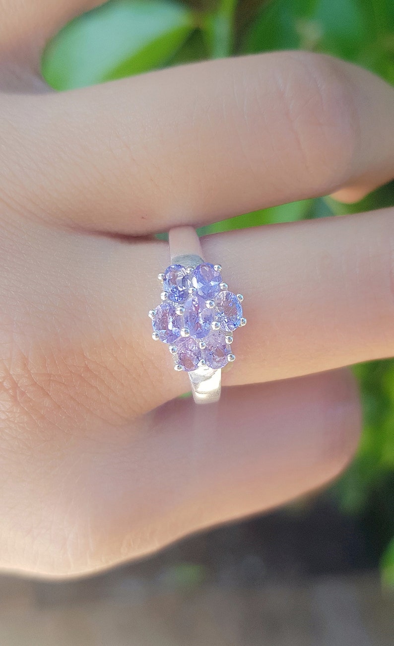 Genuine Natural 1.19ct Tanzanite Solid 925 Sterling Silver Ring Rhodium Anniversary Wedding Engagement Cocktail Gift Statement Cluster