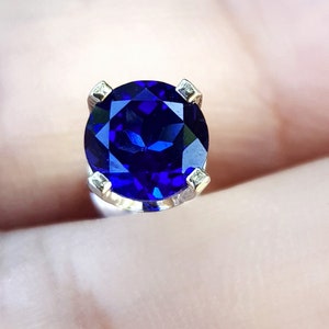 Genuine Natural Single Men Blue Sapphire Stud Earring. Blue Sapphire Jewelry. Solid 14K White Gold Single Stud Earring. Gold Stud Earring