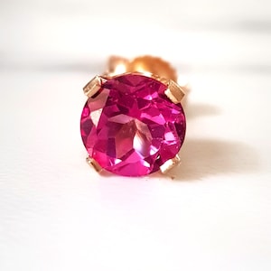 Single Stud Earring. Natural VS Pink Topaz 14K Solid Yellow Gold Stud. Pink Diamond Alternative. Men&#39;s Stud Earring. Hot Pink Stone Jewelry