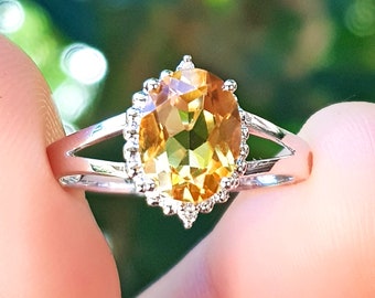 Genuine Natural 1.71ct Citrine Diamond Solid White 14K Gold Ring. Engagement Wedding Ring. Yellow Orange Oval Cut Stone Jewelry