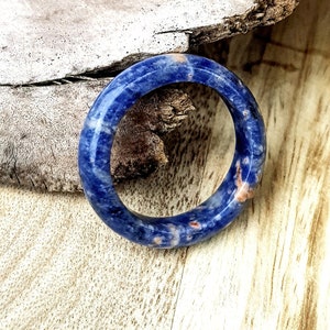 Natural Raw Blue Sodalite Crystal Bead Ring Band Stone. Sodalite Gemstone. Self Esteem Trust Balance Minimalist Stack Libra Birthstone