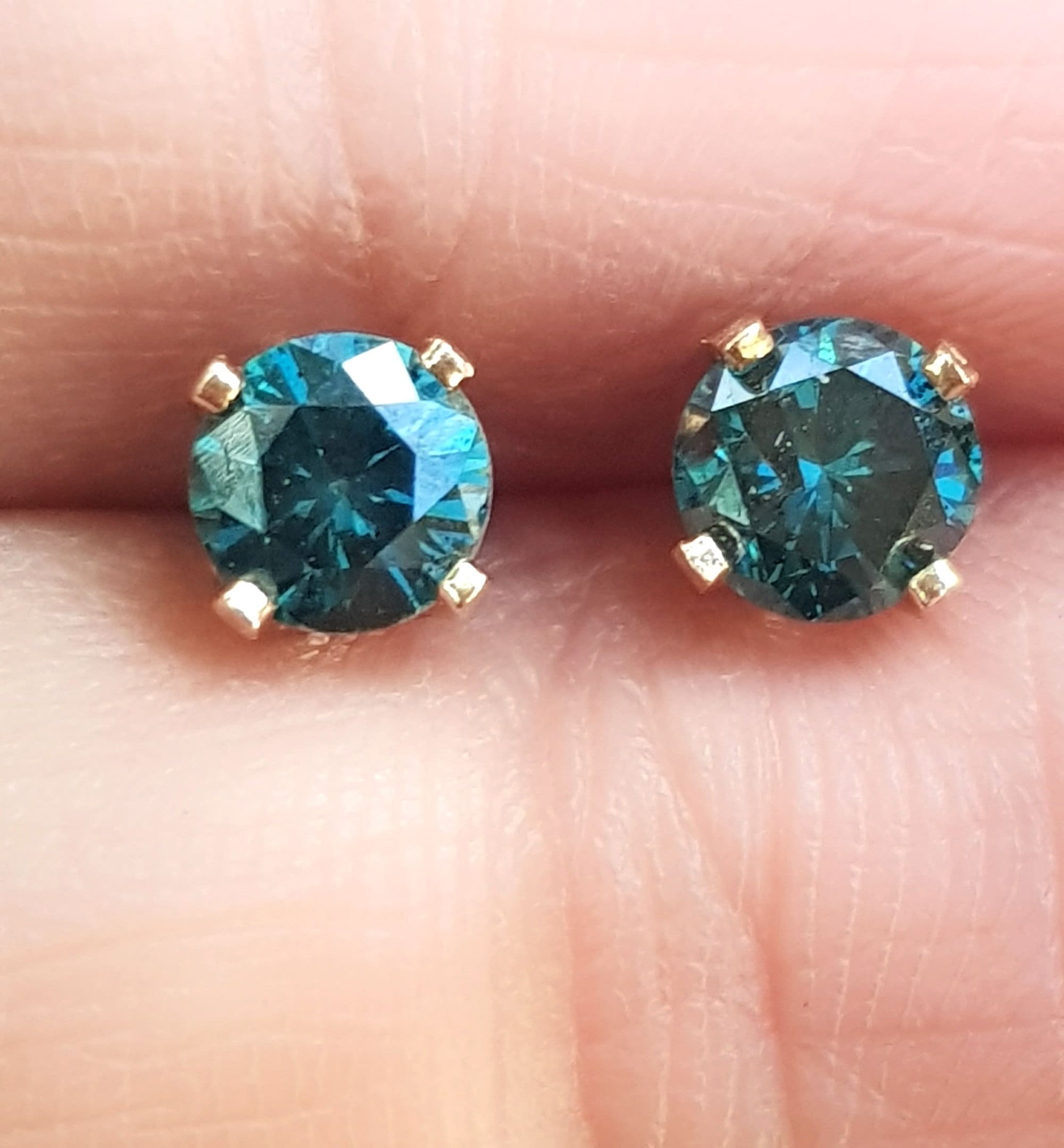 Genuine Natural 0.4ct Fancy Blue Diamond 14K Solid Yellow Gold Stud Earrings Something Blue Wedding Anniversary Engagement Push Back Jewelry Etsy