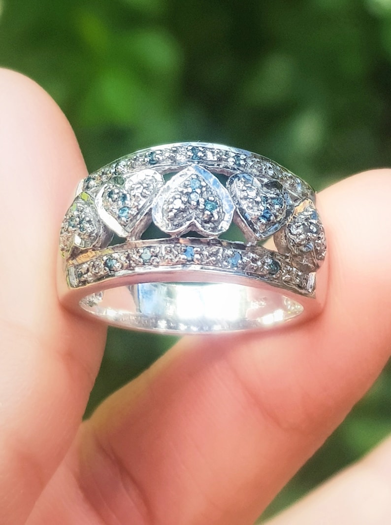 Natural 0.34ct Blue Diamond Solid 925 Sterling Silver Ring Rhodium Plated Wedding Band Birthday Engagement Ring Anniversary Gift Statement