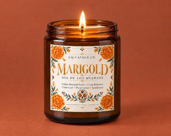 Marigold Soy Candle, Día de los Muertos Ofrenda, Cempasúchil Memorial Gift, Bergamot Sandalwood Scent