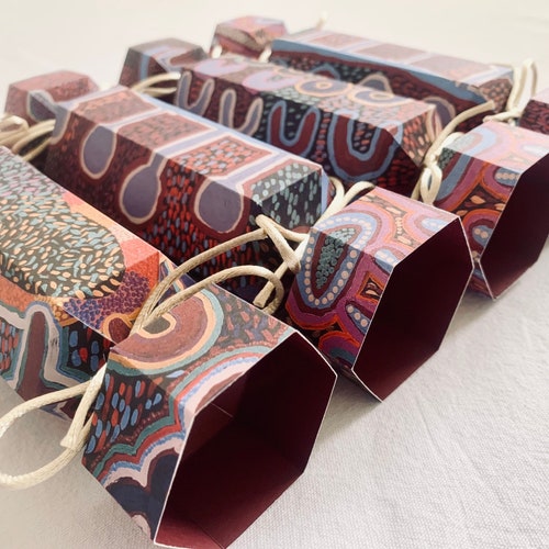 DIY Set of 4 Crackers, 12 Aboriginal Paper Designs
