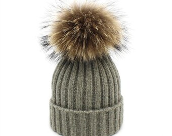 Soft wool hat for Kids, Real fur Pom Pom hat, Premium quality infant hat, Baby winter hat, Gift for baby, Modern baby, Kids knit hat, Warm