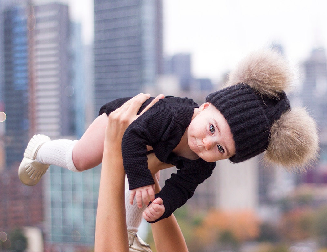 Toddler/Child Double Pom Beanie Hat - Fleece Lined – Beauty Bird Vintage