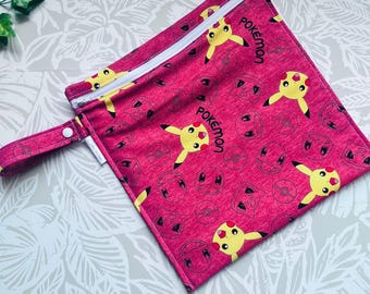 Pikachu Swim Bag Bag, Zero Waste Wet Bag, Travel Waterproof Bag, Wet Bag for Swimmers and Bathing Suits, Cloth Diapering bag