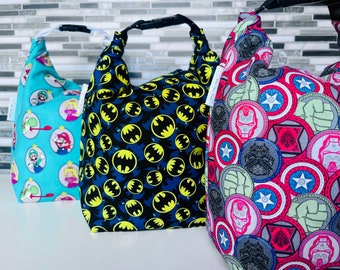 Superhero Waterproof Lunch Bags with Handle, Adjustable lunch bag with clip, Eco Friendly Reusable Lunch Bag