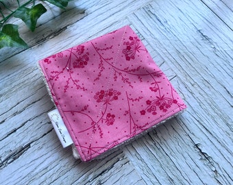 Pink Floral Organic Bamboo Terry Washcloth, Bamboo Wash Cloth, Organic Face Cloth